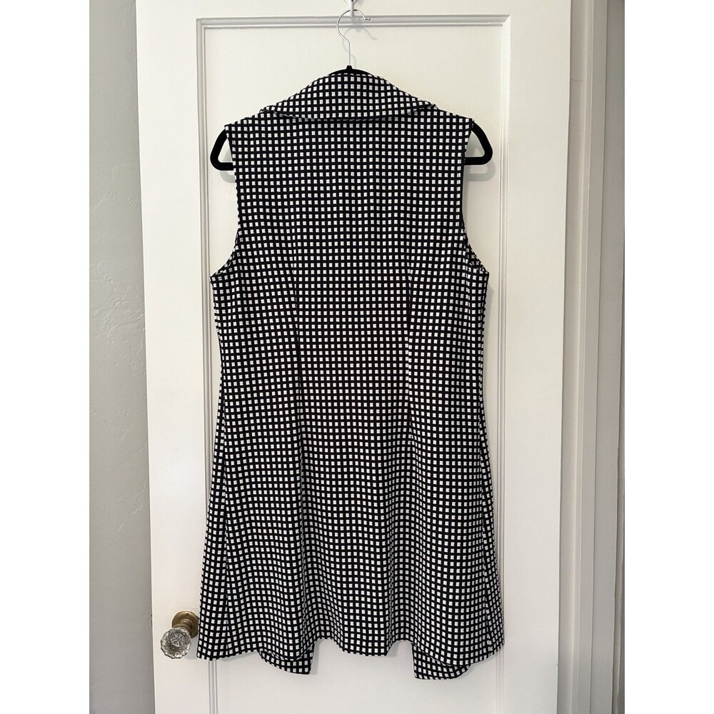 Frank Lyman Longline Vest Womens 8 M Black White Geometric Duster Zip Pockets - Picture 5 of 5